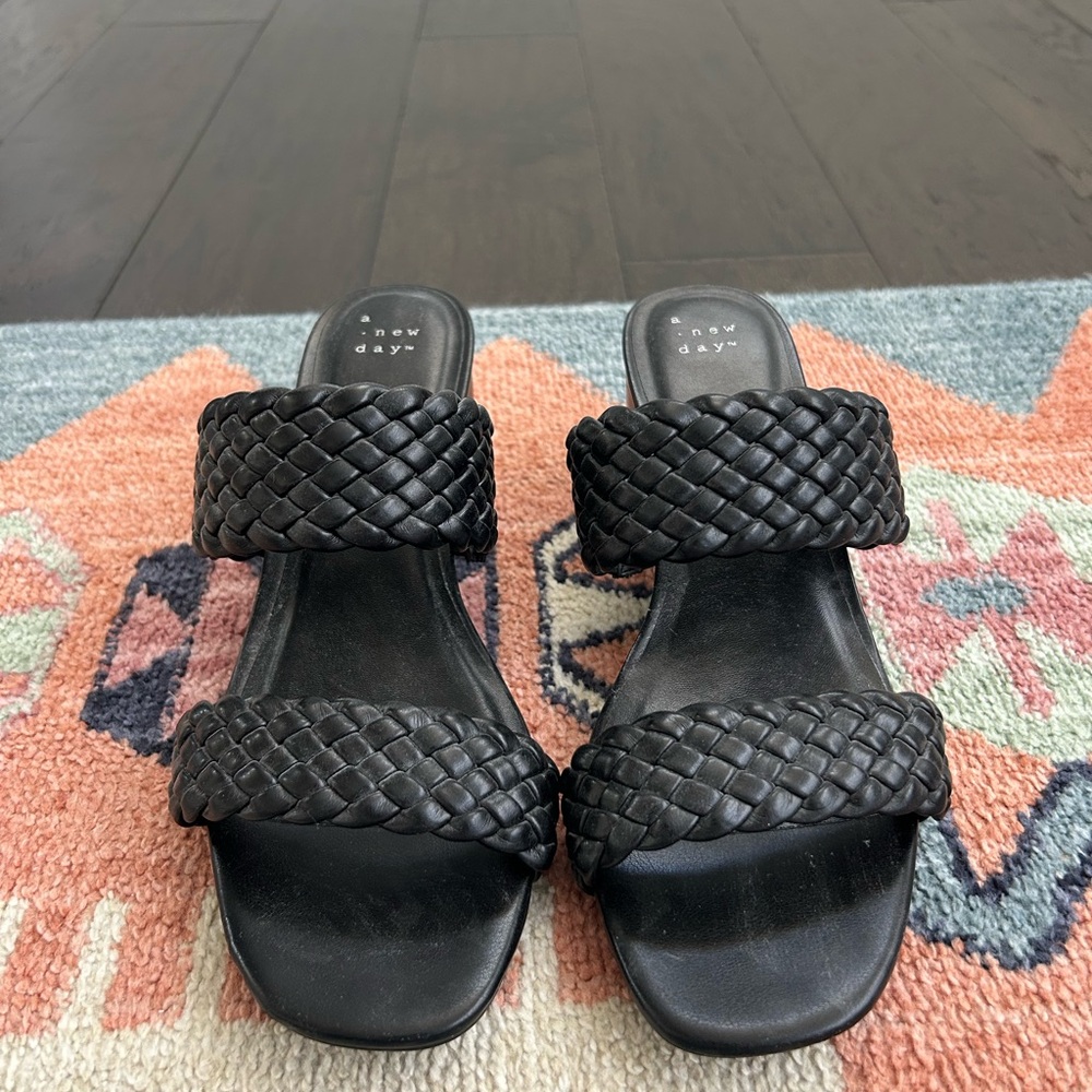 a new day Black Braided Double-Strap Slide Sandals
